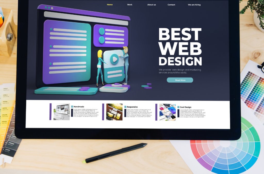 Website design process on laptop screen